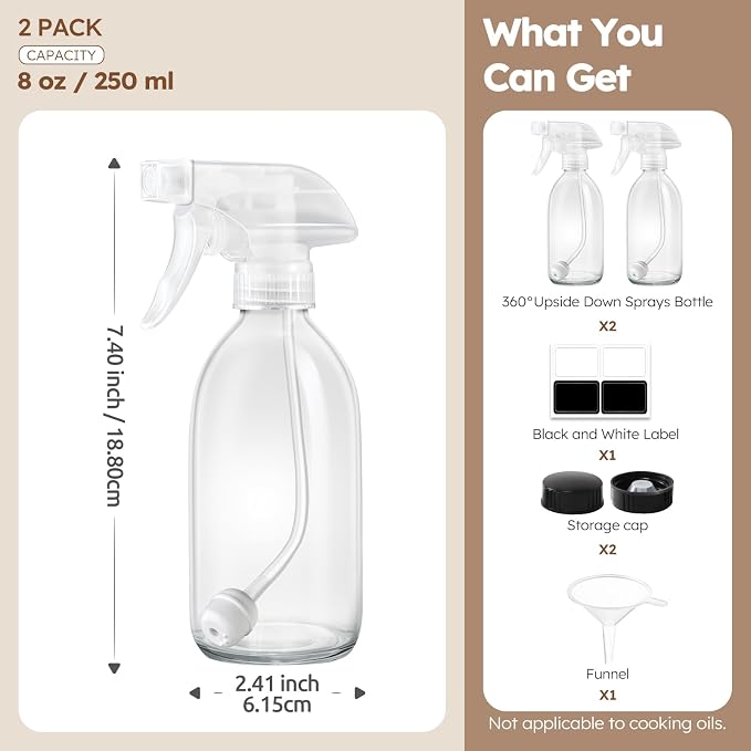 Tecohouse Glass Spray Bottles 8oz, 2 Pack 360° Glass Spray Bottle - Image 7