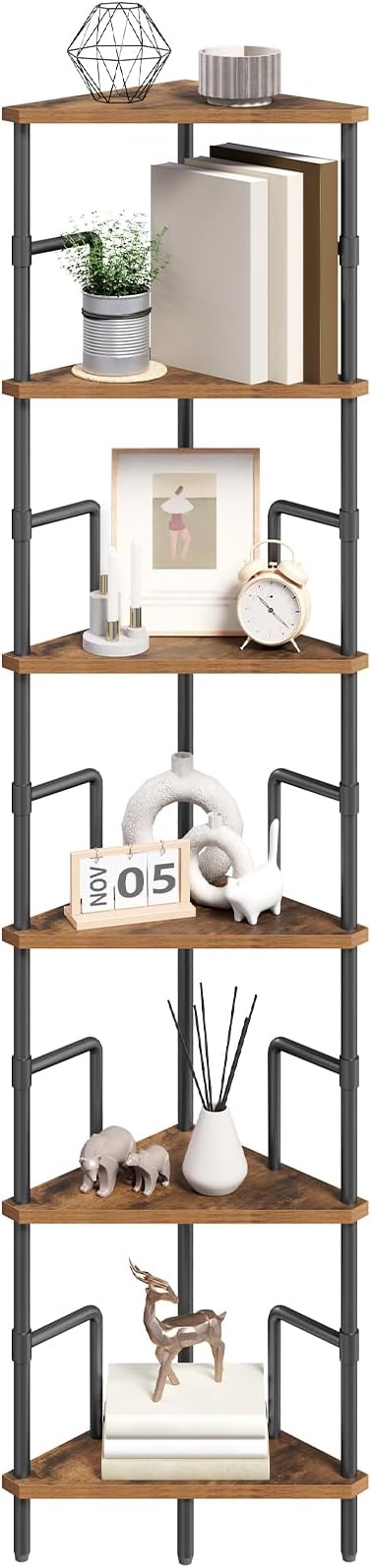 MAHANCRIS 65" Corner Shelf, 6-Tier Industrial Corner Bookshelf - Image 9