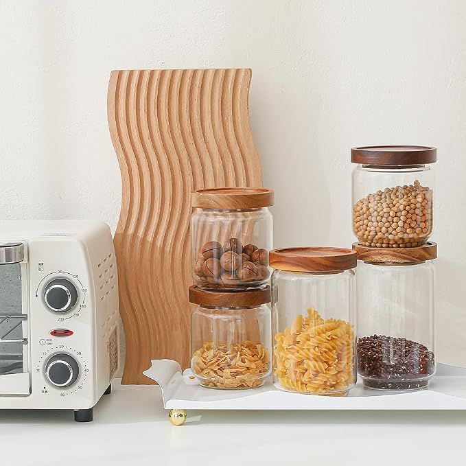 Glass Jars with Wood Lids 6 Pack with 112 Labels, 15 OZ Storage Food Canister - Image 8