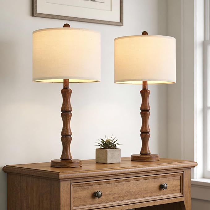 BOBOMOMO 25" Rustic Table Lamps Set of 2, Farmhouse Nightstand Lamps - Image 8
