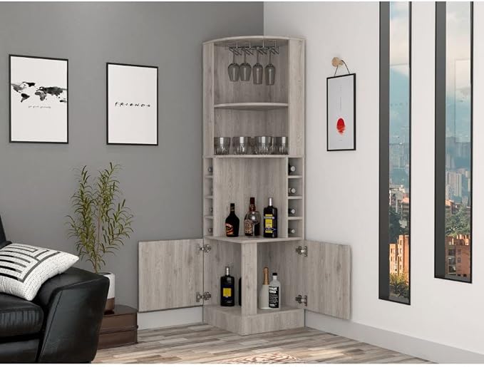 Tuhome Syrah Corner Bar Cabinet, Tall 71.1" Liquor Cabinet - Image 9