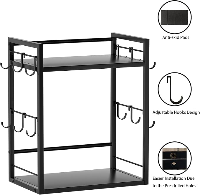 Dorhors 2 Tier Coffee Bar Accessories and Organizer, Wood Coffee Station - Image 6