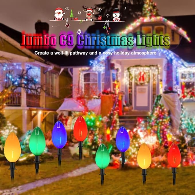 C9 Christmas Path Marker Light Outdoor, 7 Feet LED Christmas Pathway Lights - Image 7