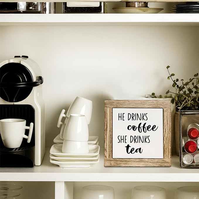 He Drinks Coffee She Drinks Tea Wooden Box Sign, Coffee Bar Sign, Rustic Home - Image 5
