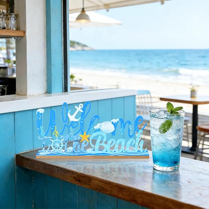 MEETYAMOR Coastal Beach Decor, Wood Metal Welcome to the Beach Sign - Image 7
