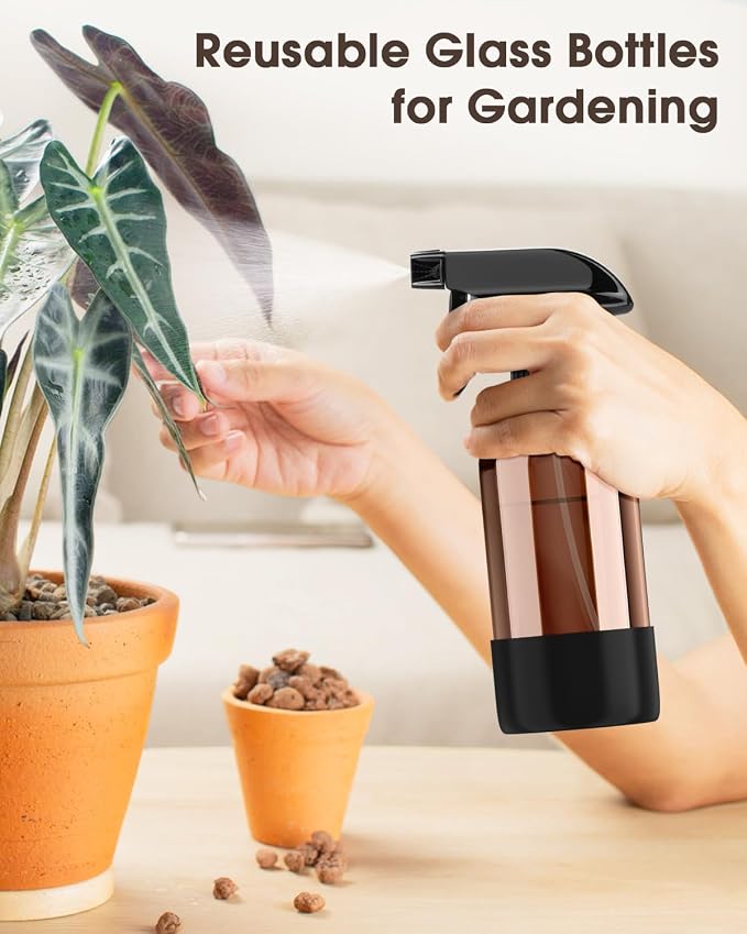 Bontip Glass Spray Bottle with Silicone Sleeve Protection, Amber Glass Spray - Image 7
