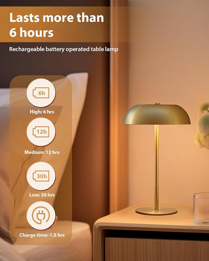 Portable LED Mushroom Table Lamp, Cordless Gold Table Lamp - Image 9