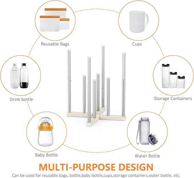 KORRTFID Reusable Storage Bag Drying Rack, Retractable Metal Bottle Drying Rack - Image 8