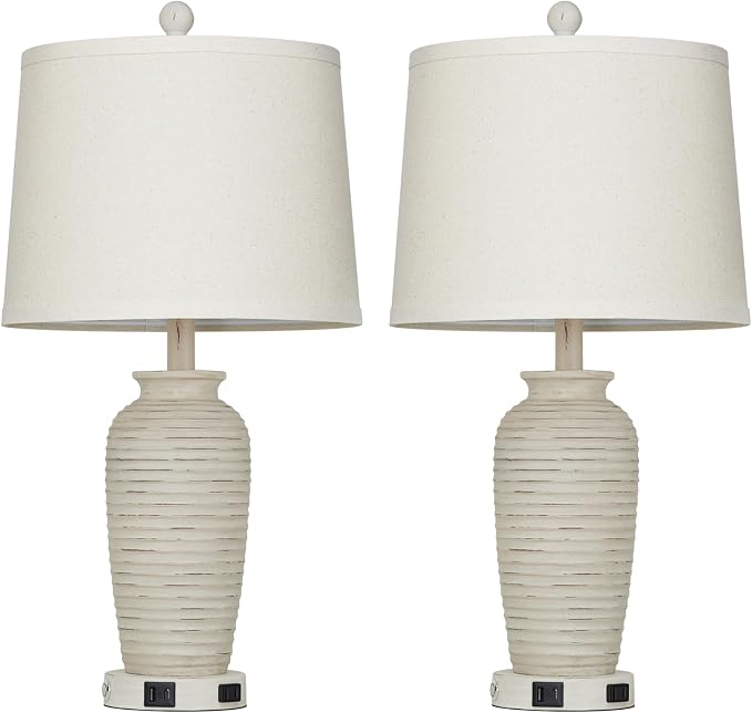 CINSARY 25" Retro White Farmhouse Jar Table Lamps Set of 2, 3 Way Touch Control - Image 9