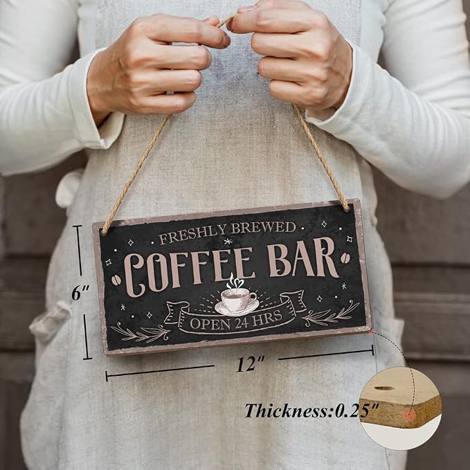 Heuhuww Freshly Brewed Coffee Bar Sign 6"x12" Retro Plaques - Image 5