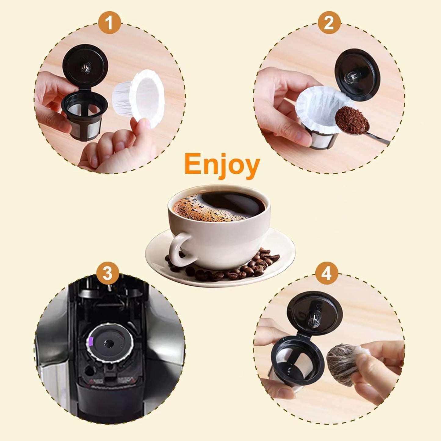 300 Count Paper Filters with 2 Pack Reusable K Cup Coffee Pods,Compatible with Keurig Single Serve Coffee Maker 2.0 & 1.0