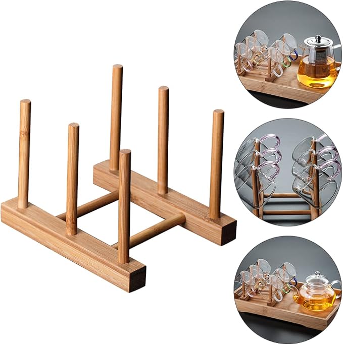 Wakauto Bottle Drying Rack Cup Drying Stand Bamboo Cup Holder Saucer Dish - Image 9