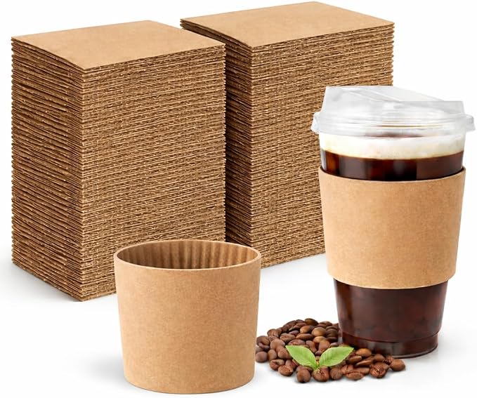 50 Pack Coffee Cup Sleeve for 10 oz-24 oz Hot Cold Drinks Disposable Corrugated by Unknown