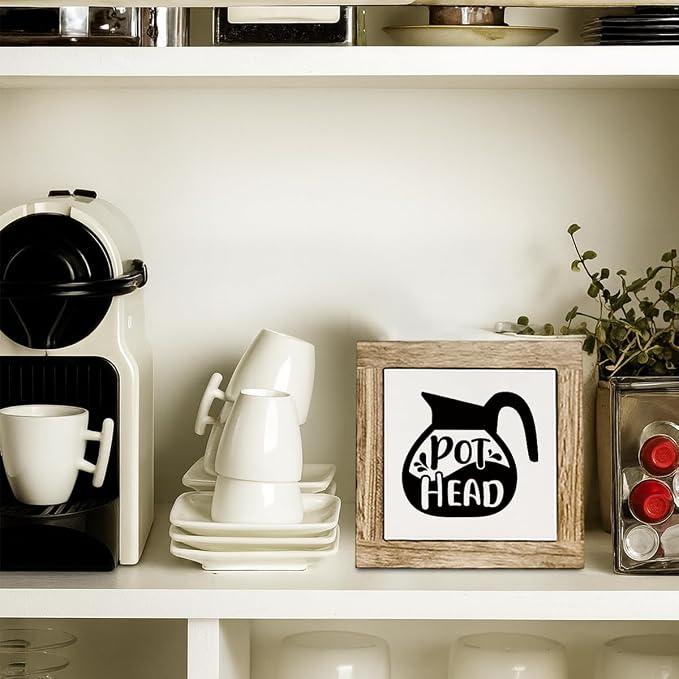 Coffee Bar Wooden Sign, Pot Head Decoration, Farmhouse Cafe Wood Sign, Square - Image 5