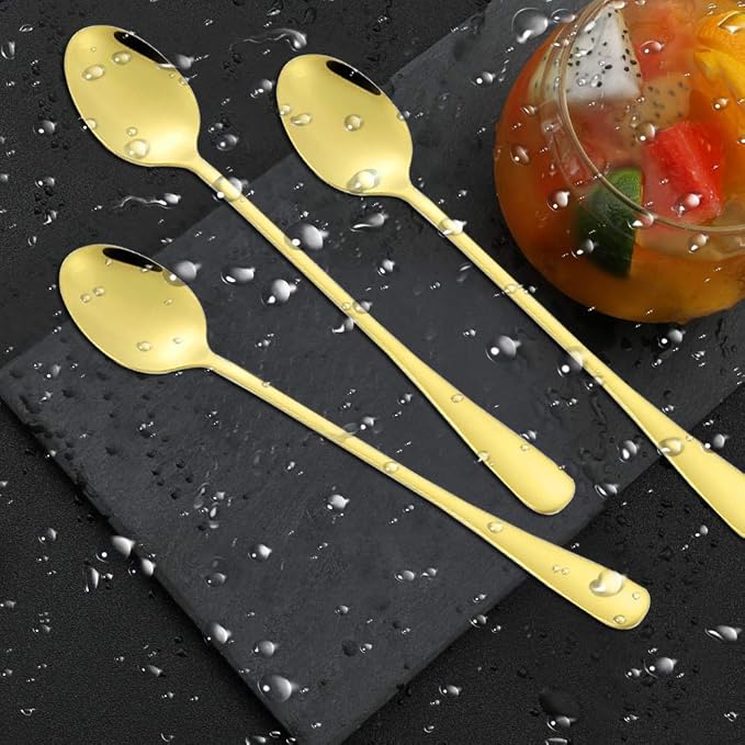 DaKuan Set of 10 Gold Stainless Steel Long Handle Stirring Spoons - Image 8