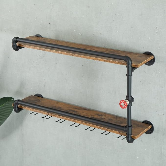 Wine Rack Wall Mounted 2 Tier, Hanging Floating Bar Liquor Shelves - Image 9