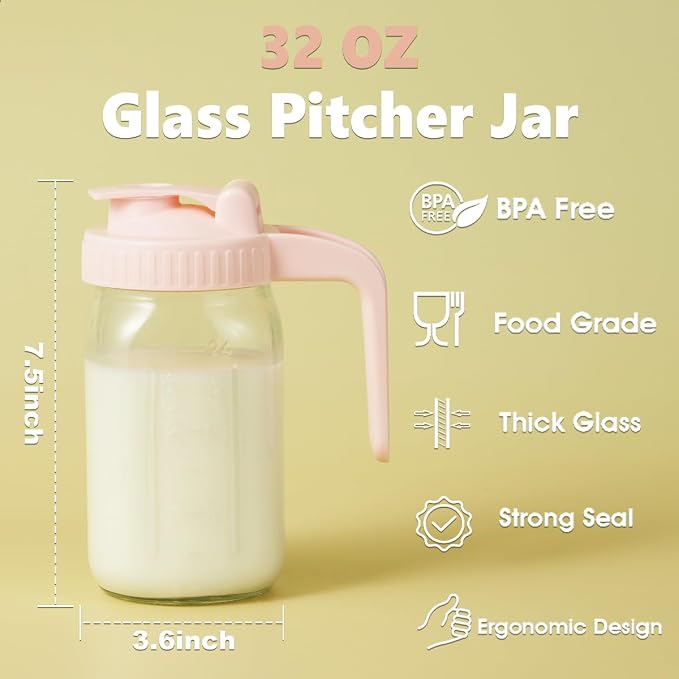 2 Pack 32oz Glass Pitcher with Lid & V-shaped Pour Spout - Image 6