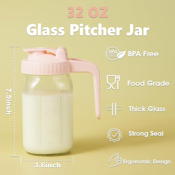 32oz Glass Pitcher with Lid & V-shaped Pour Spout - Image 6