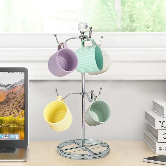 Mug Tree Coffee Cup Holder for Counter Top 6 Hooks | Double Tier Metal Mug Tree - Image 9