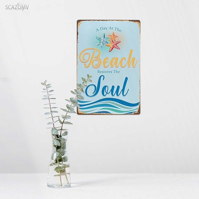SCAZOMV Funny Beach Metal Tin Sign Coastal Inspirational Wall Decor Ocean Theme - Image 5