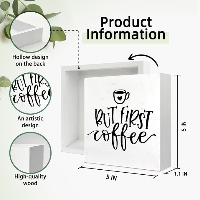 Coffee Signs, But First Coffee Wooden Box Sign Desk Decor, Coffee Wood Signs - Image 6