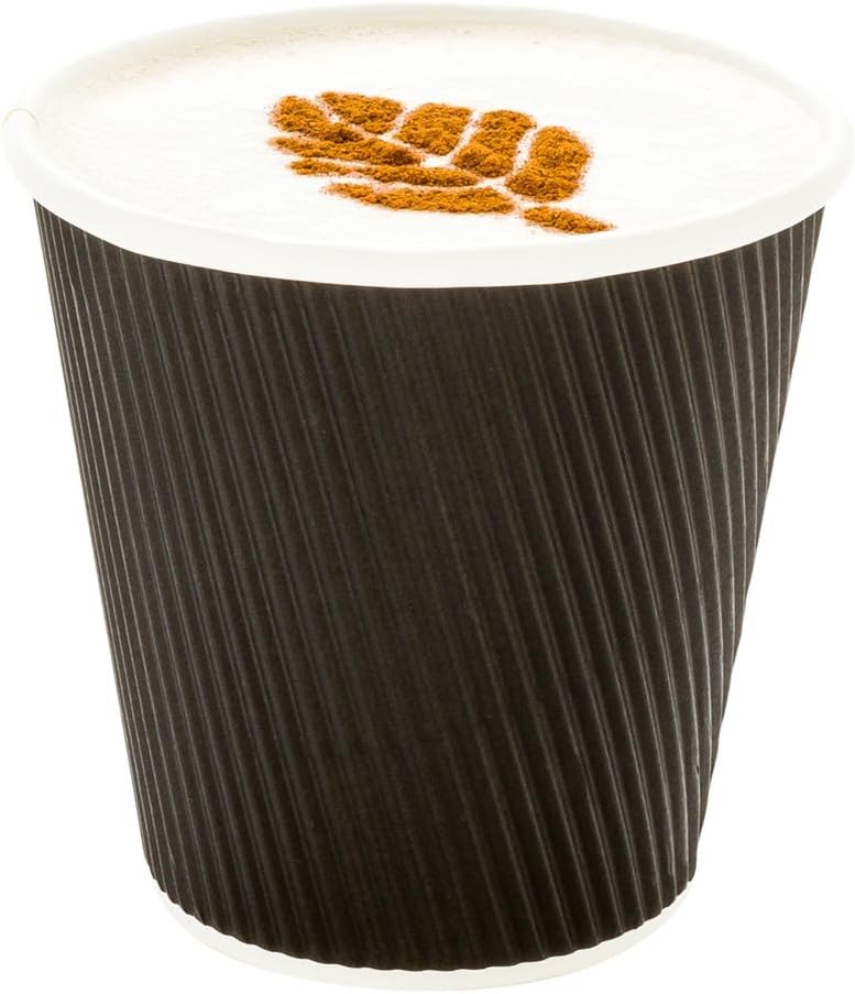 Restaurantware 8 Ounce Disposable Cups Pack of 25 Double Wall Hot Cups–Lids Sold Separately, Designed with a Rippled Wall and Black Paper Insulation, Ideal for Coffee, Hot Chocolate, and Tea