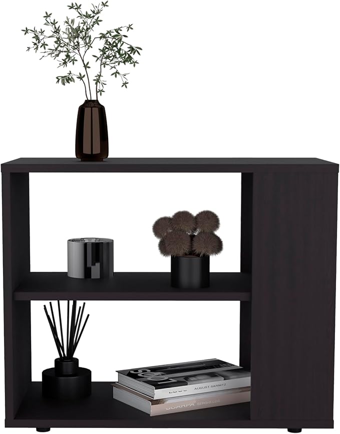 Black Side Table with 2 Storage Shelves, 23.6 inch Wide End Table - Image 7