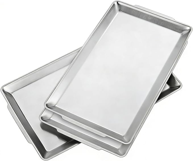 12.6" x 6.3" Large Serving Platters Set of 3, Stainless Steel Heavy-Duty Large by SANQIAHOME