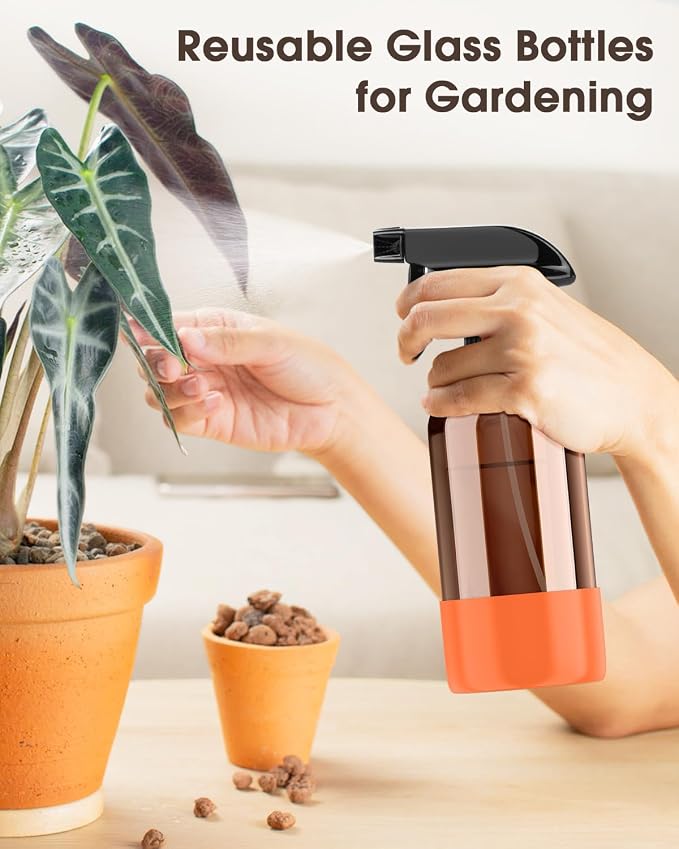 Bontip Glass Spray Bottle with Silicone Sleeve Protection, Amber Glass Spray - Image 7