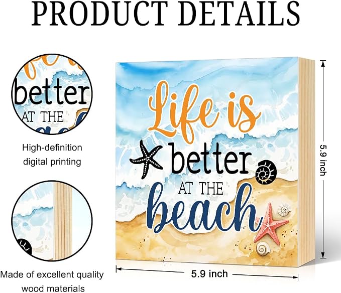 Life is better at the Beach Wood Block Plaque Box Sign - Image 2