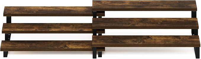 Furinno Ravel Expandable Kitchen Countertop Organizer Set of 2, 3-Tier Rustic - Image 6