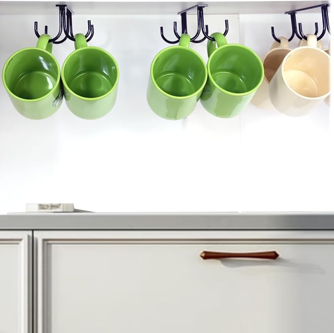 6 Pack Mug Holder with 24 Hooks, Coffee Cup Holder Under Cabinet Organizer - Image 6