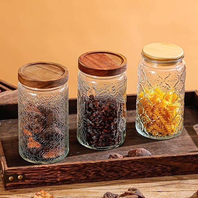 Glass Jar with Airtight Bamboo Lid, 35oz Vintage Glass Kitchen Storage Counter - Image 8