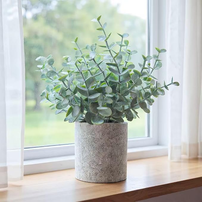 HappyFiller 2PCS Small Fake Eucalyptus Faux Potted Artificial Plants Indoor - Image 9