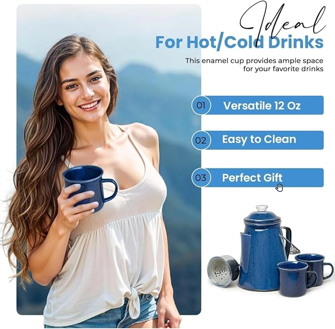 Toughty Enamel Coffee Percolator – 12-Cup Stovetop Camping Coffee Pot - Image 7