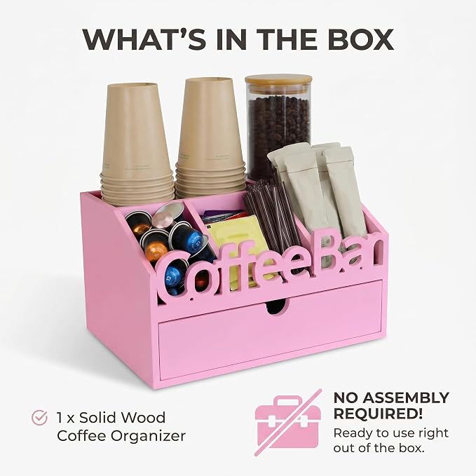 Coffee Bar Organizer Countertop, Wood Coffee Station - Image 9