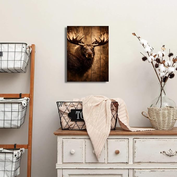 Rustic Moose Wall Art Bathroom Wall Decor Moose Deer Picture Canvas Prints - Image 6