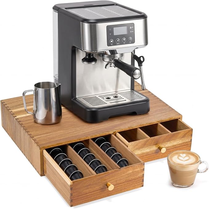 K Cup Organizer Drawer, Acacia Wood Coffee Pod and Tea Bag Storage Box - Image 9