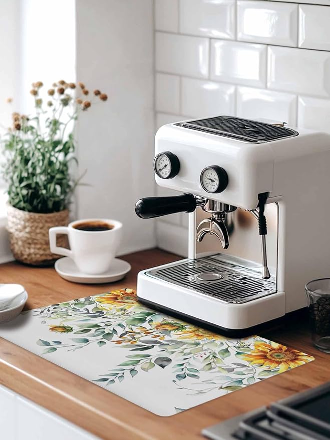 Pastoral Floral Plant Coffee Mat Sage Sunflower Eucalyptus Leaves White - Image 9