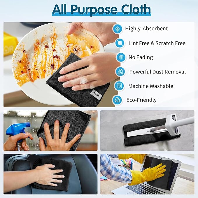 FIXSMITH Black Microfiber Cleaning Cloth -Pack of 50, Highly Absorbent Cleaning - Image 7