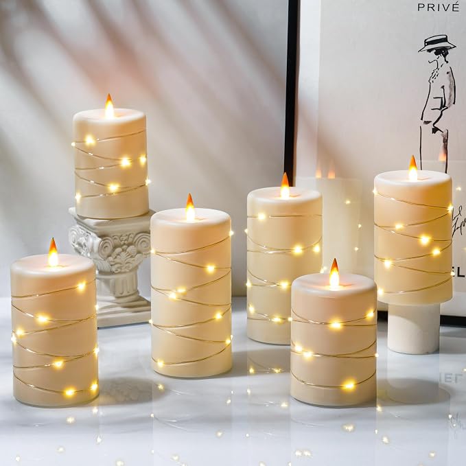 Upinmz 6 Pack Flameless LED Pillar Candles, Battery Operated Flickering Plastic - Image 6