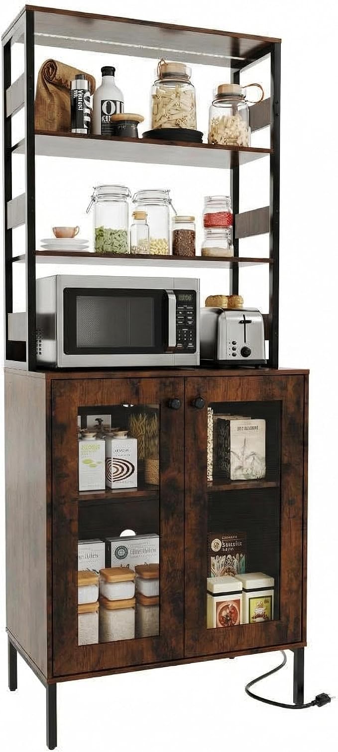Kitchen Pantry Cabinet with LED Lights & Power Outlet, 66.9" H Kitchen Bakers - Image 9