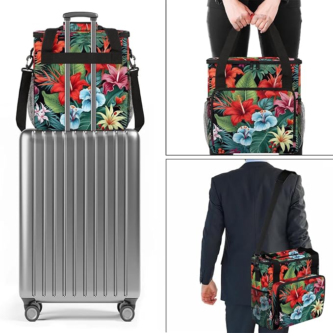 Tropical Hibiscu Floral Hawaii Palm Leaves Coffee Maker Carring Bag, Large - Image 7