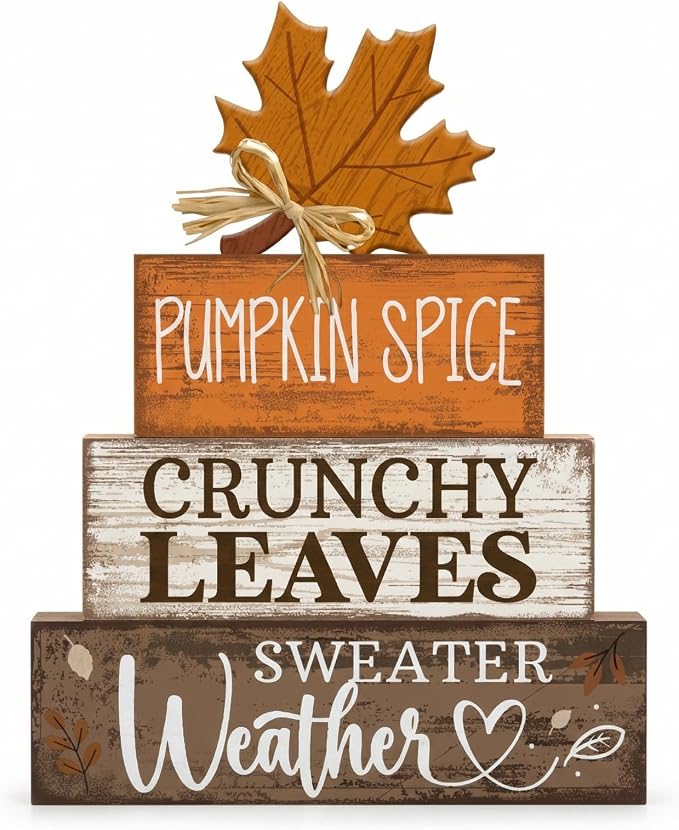 Moucuny 4 Pcs Fall Decor Wooden Maple Leaf Decoration Thanksgiving Tiered Tray by Moucuny