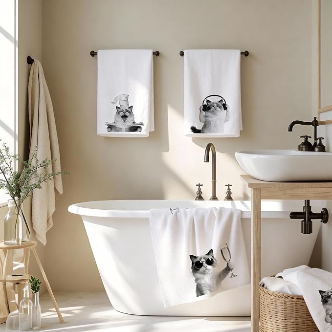 Funny Cat Kitchen Towels Set of 4-16x24 Inch Absorbent Microfiber Dish Towels - Image 7