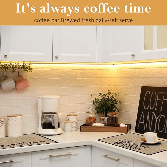 2 Pieces Coffee Bar Mat, 20 x 14 Inch Burlap Placemat - Image 7