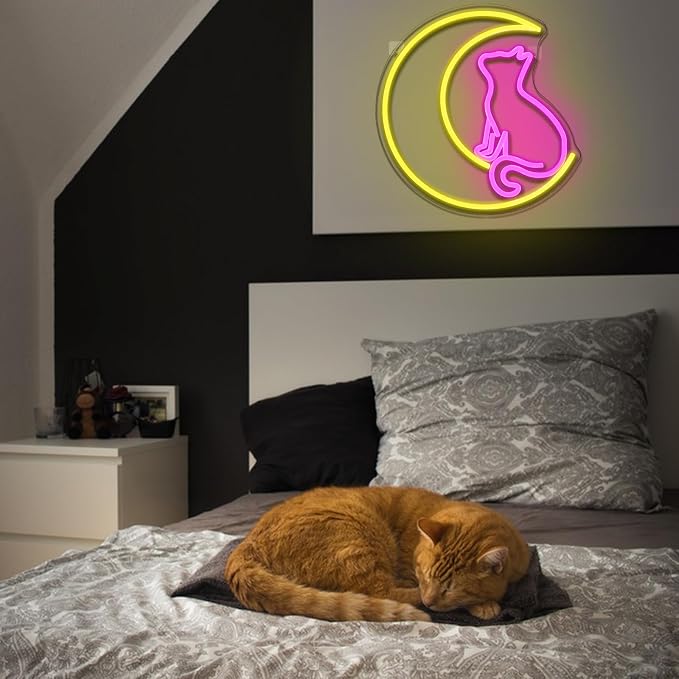 Moon Cats Neon Sign for Wall Decor Dimmable Cute Cat Led Light Signs for Room - Image 7