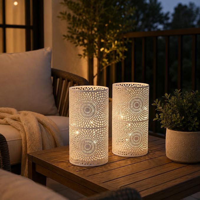 JHY DESIGN Set of 2 White Table Metal lamp Battery Powered Cordless Accent Light - Image 9