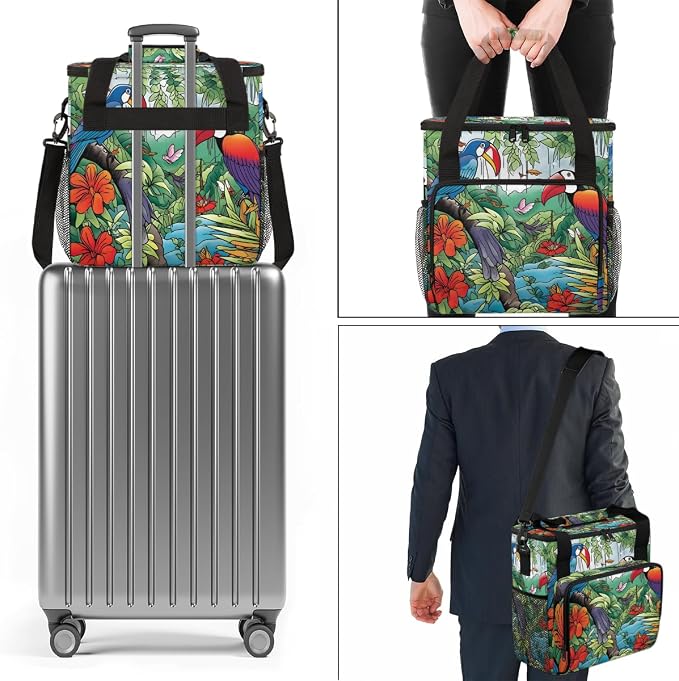 Tropical Birds Parrot Coffee Maker Travel Bag, Portable Storage Tote Bag - Image 7