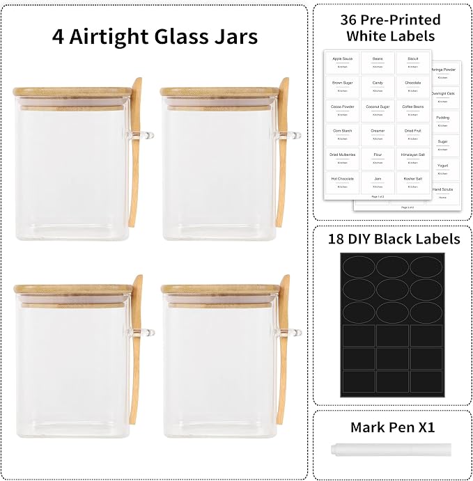 TIPGO 27oz Glass Food Storage Jars Set of 4, Pantry Organization Jar, Coffee - Image 6